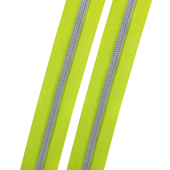 Neon Green - #5 Silver Nylon Coil Zipper Tape