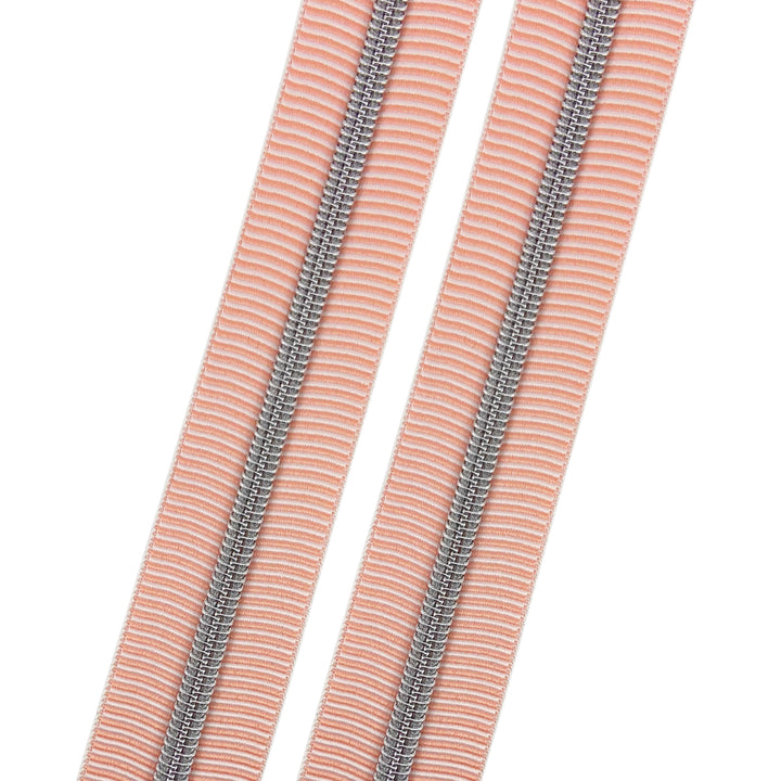 Peach Stripes - #5 Silver Nylon Coil Zipper Tape
