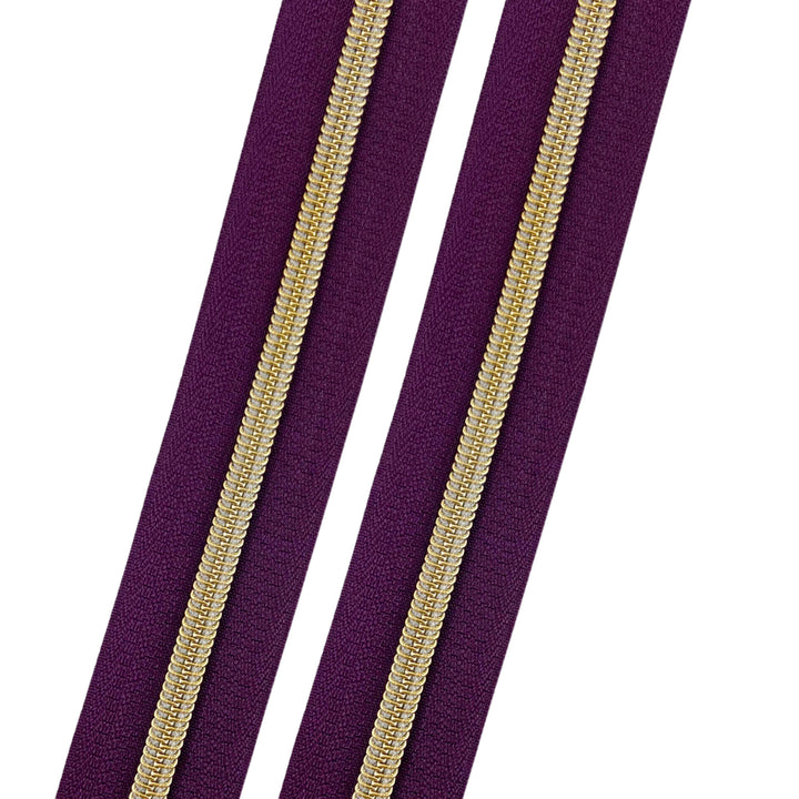 Plum - #5 Gold Nylon Coil Zipper Tape
