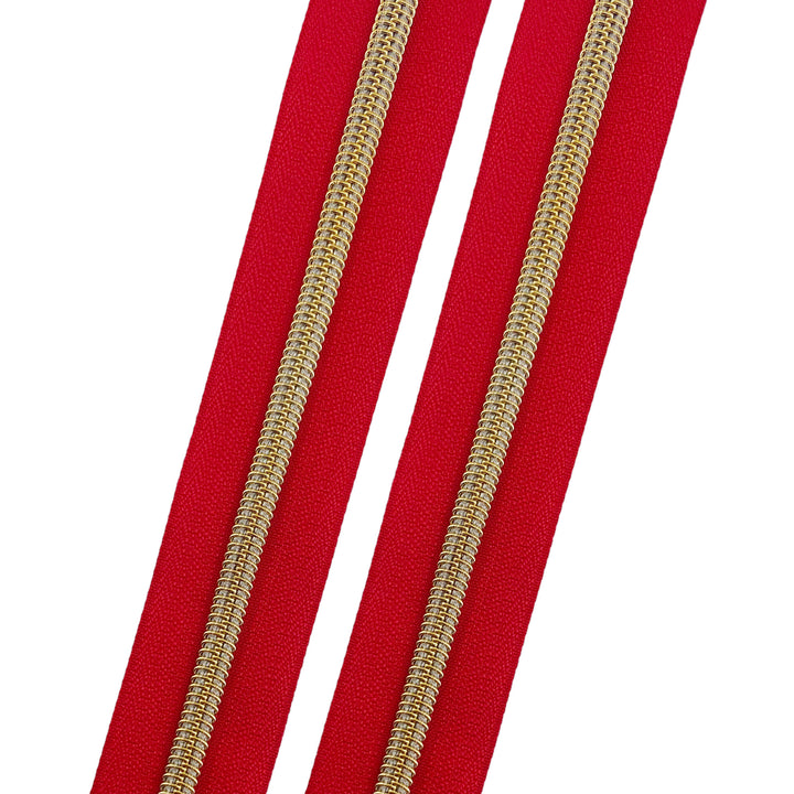 Marilyn Red  - #5 Gold Nylon Coil Zipper Tape