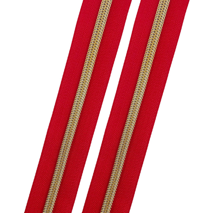 Marilyn Red  - #5 Gold Nylon Coil Zipper Tape