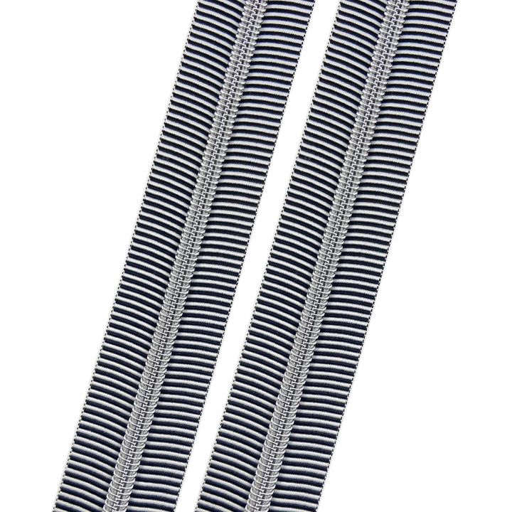 Zebra Stripes - #5 Silver Nylon Coil Zipper Tape
