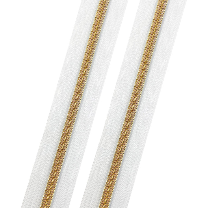White - #5 Gold Nylon Coil Zipper Tape