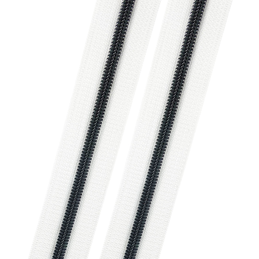 White - #5 Gunmetal Nylon Coil Zipper Tape