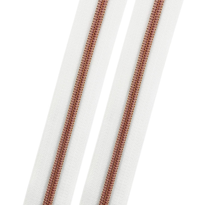 White - #5 Rose Gold Nylon Coil Zipper Tape