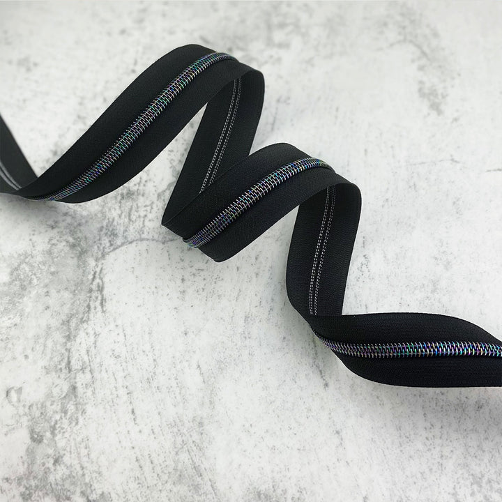 Black - #5 Moonlight Rainbow Nylon Coil Zipper Tape
