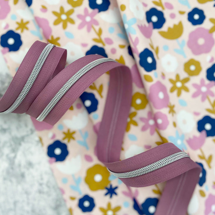 Mauve - #5 Silver Nylon Coil Zipper Tape