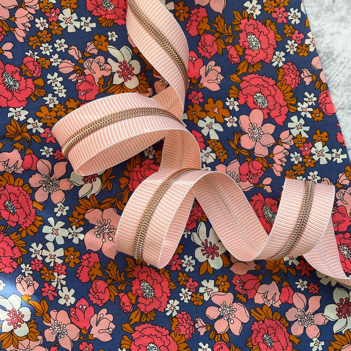 Peach Stripes - #5 Rose Gold Nylon Coil Zipper Tape
