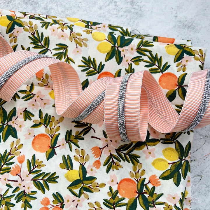Peach Stripes - #5 Silver Nylon Coil Zipper Tape