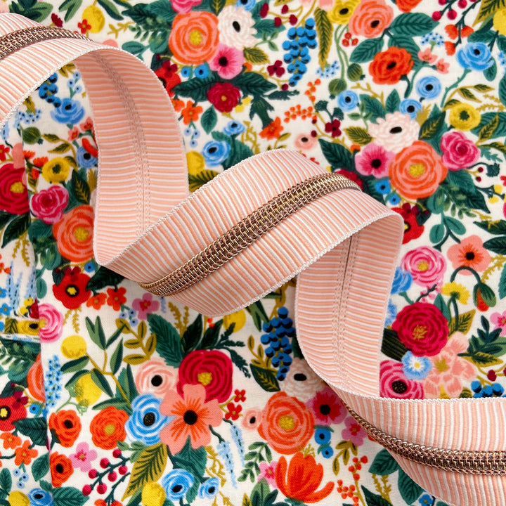 Peach Stripes - #5 Rose Gold Nylon Coil Zipper Tape