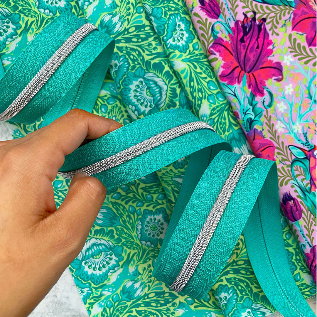 Tropical Teal - #5 Silver Nylon Coil Zipper Tape