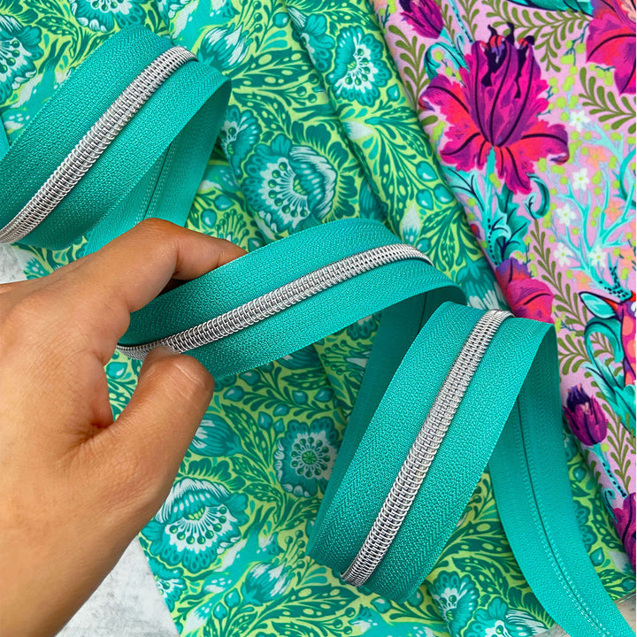 Tropical Teal - #5 Silver Nylon Coil Zipper Tape