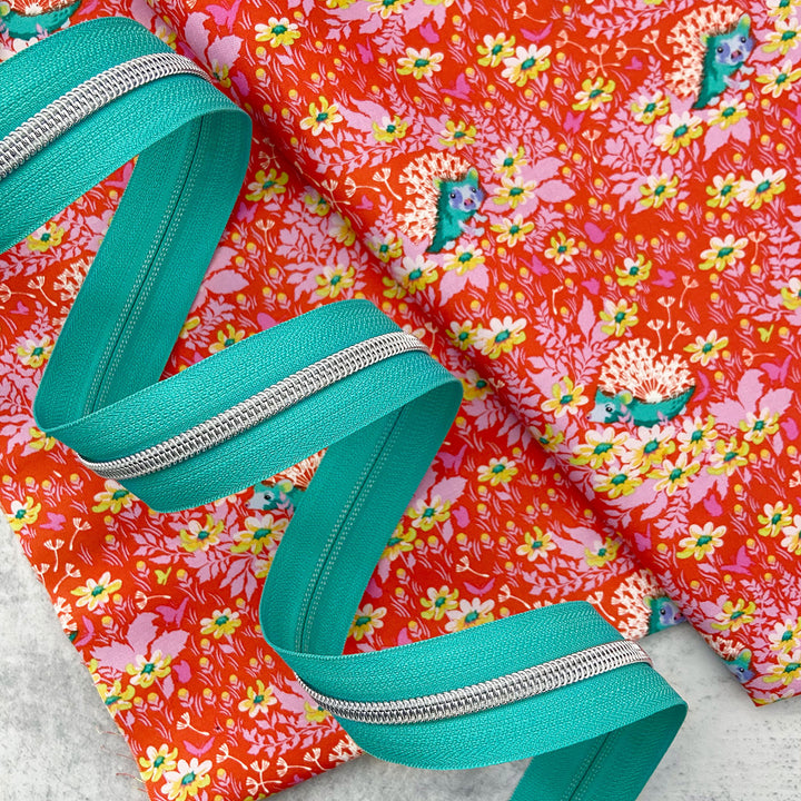 Tropical Teal - #5 Silver Nylon Coil Zipper Tape