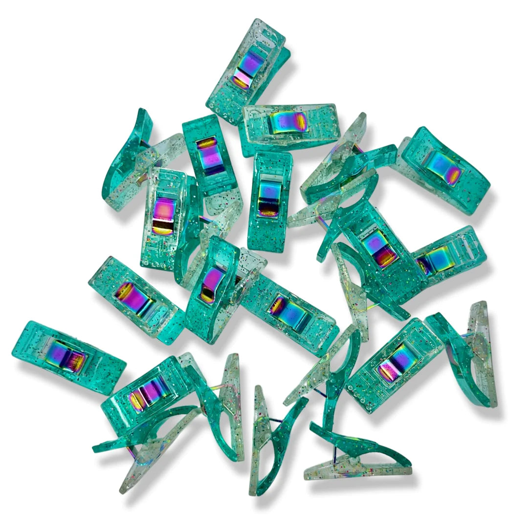 Teal Glitter Sewing Clips - Pack of 25
