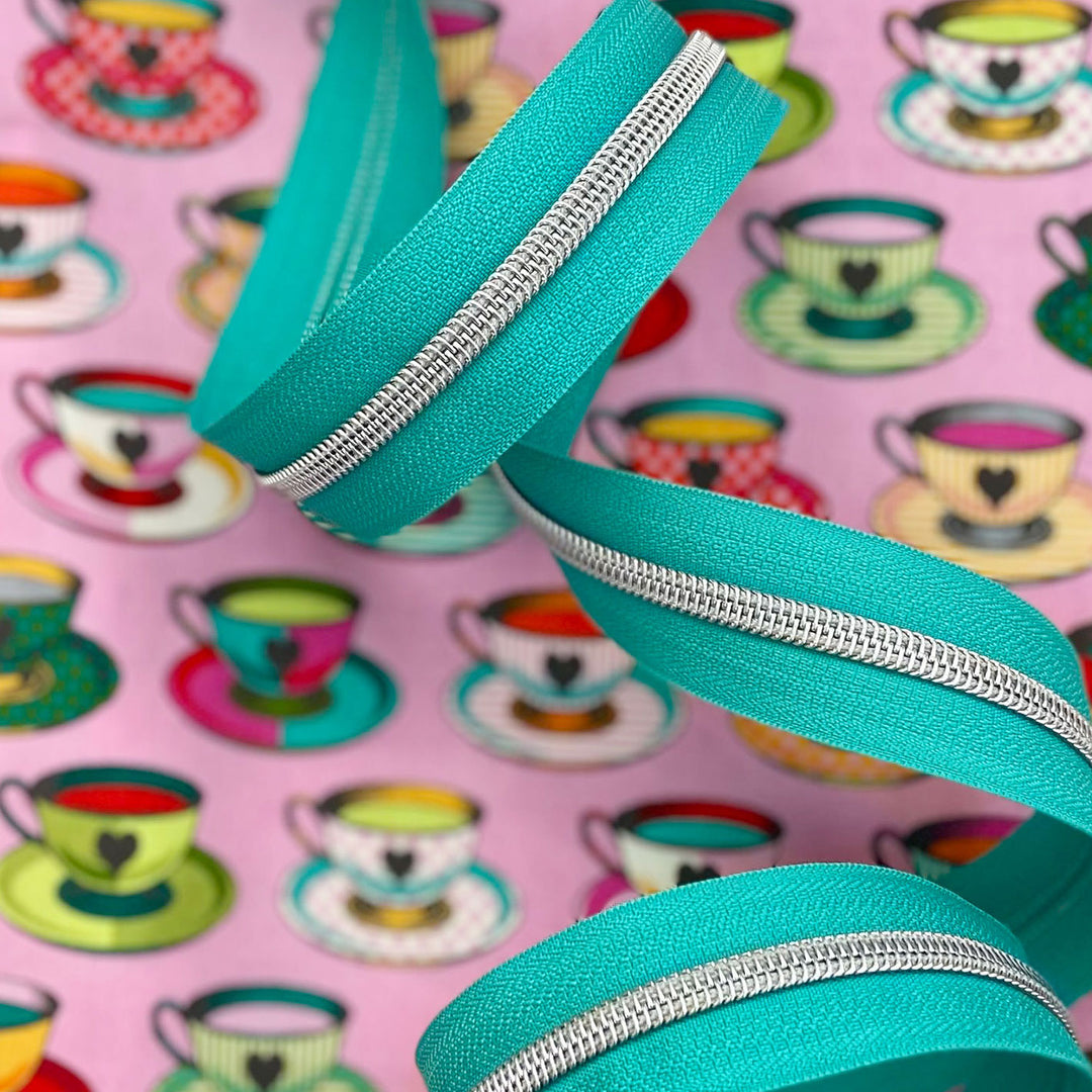 Tropical Teal - #5 Silver Nylon Coil Zipper Tape