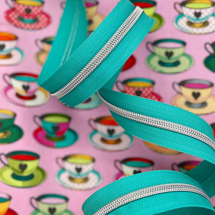 Tropical Teal - #5 Silver Nylon Coil Zipper Tape