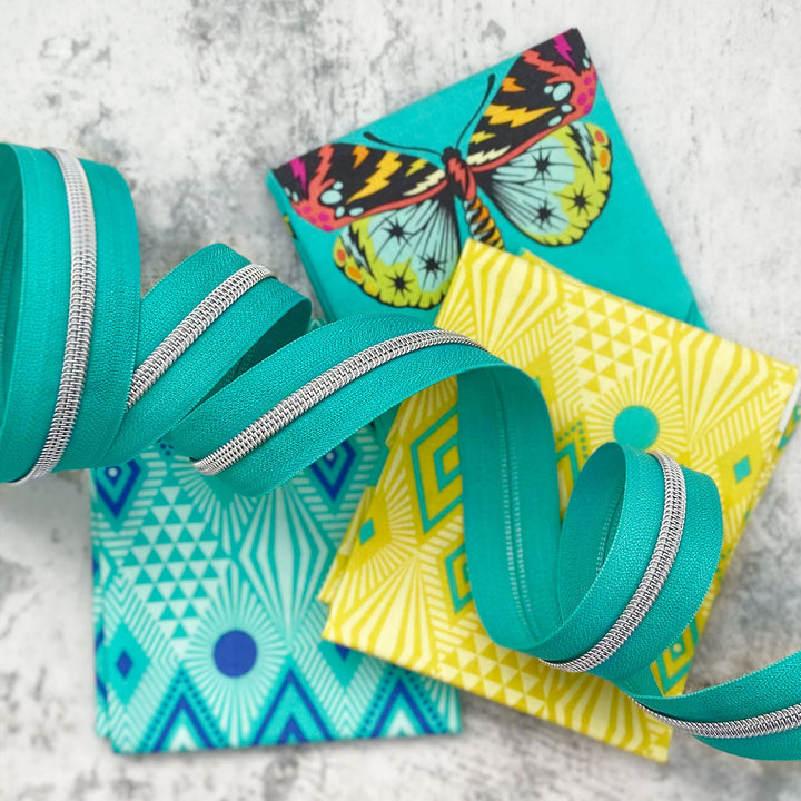 Tropical Teal - #5 Silver Nylon Coil Zipper Tape